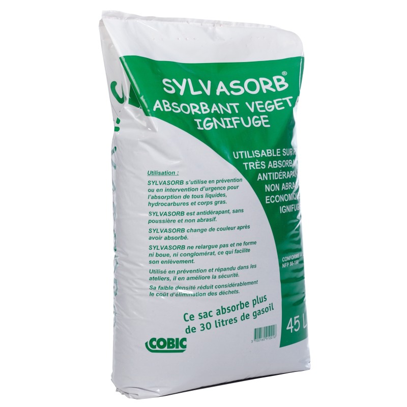 Super absorbant végétal ignifugé, épicéa/pin, sac 45 L, homologué DDE