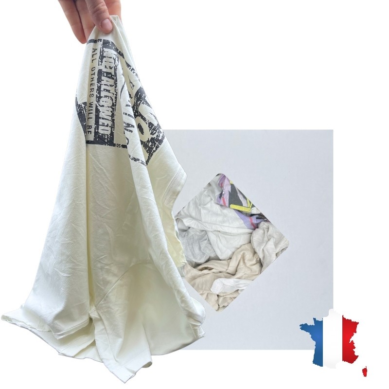 Chiffon d'essuyage type tee-shirt jersey blanc imprimé - BTRIM - carton de 10kg