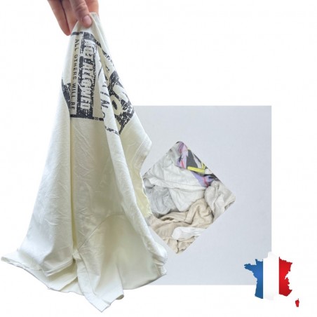 Chiffon d'essuyage type tee-shirt jersey blanc imprimé - BTRIM - carton de 10kg