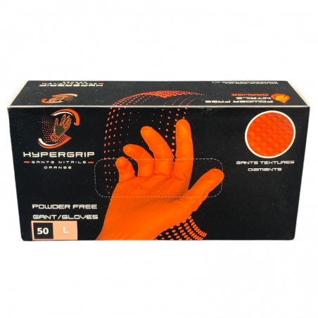 Gants nitrile orange - non poudrés texturés