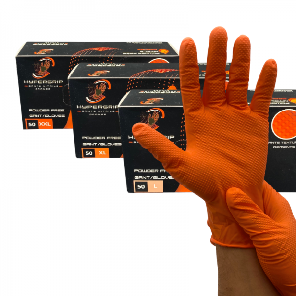 Gant nitrile orange, gant de protection jetable pour mécanique, atelier, garage