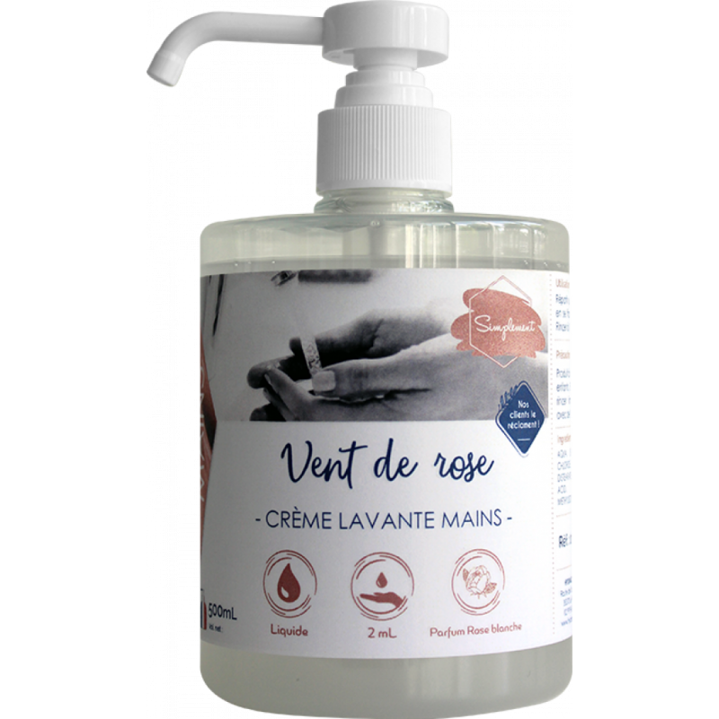 Savon crème mains - Vent de rose - Flacon 500ml avec pompe