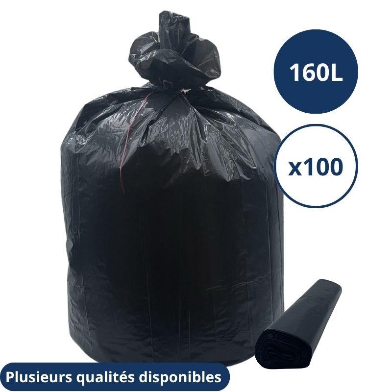 Sacs poubelle noir 160L - Carton de 100 sacs