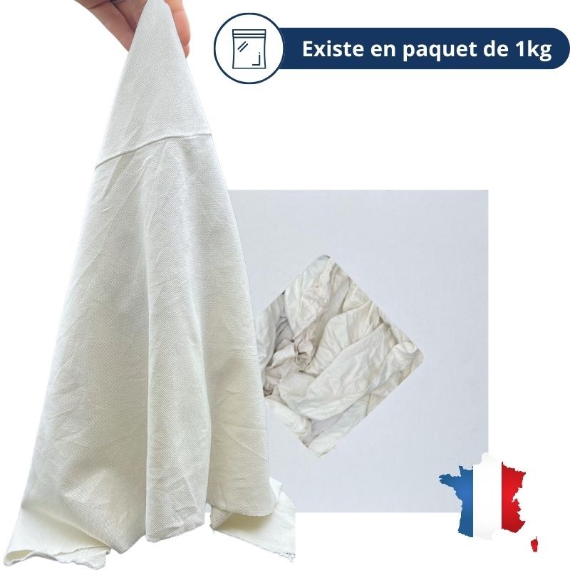 Chiffon d'essuyage blanc coton type tee-shirt - BTR - carton de 10kg