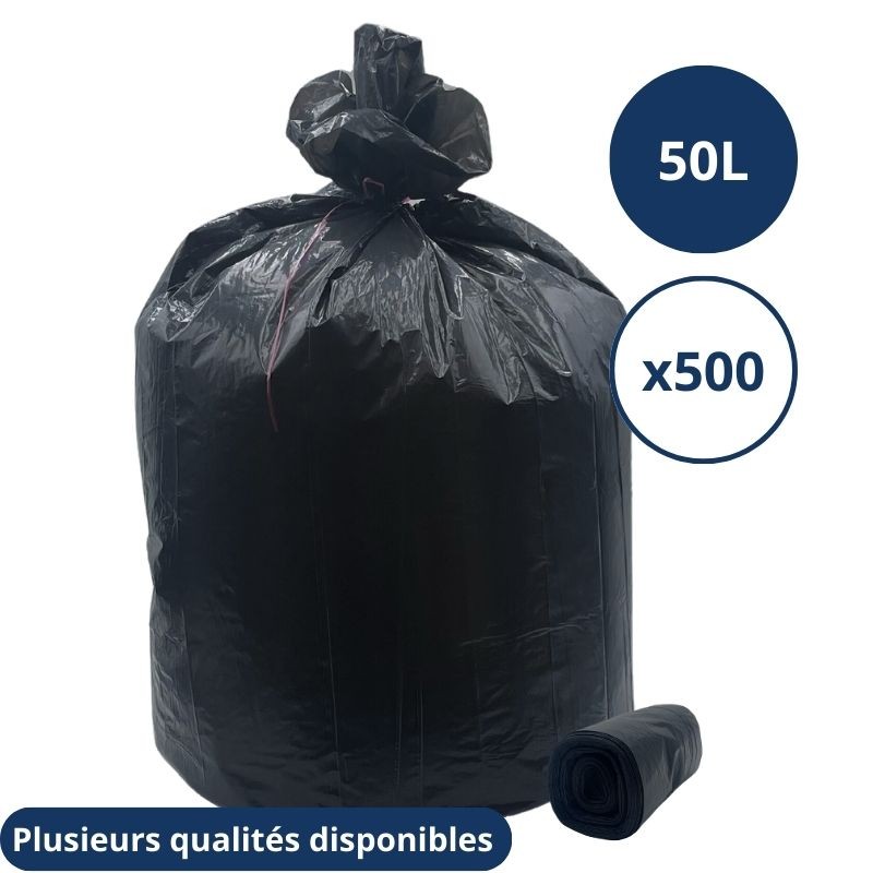 Sacs poubelle noir 50L avec lien coulissant - Carton de 200