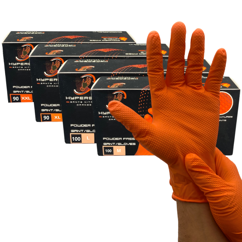 Gants nitrile orange - non poudrés