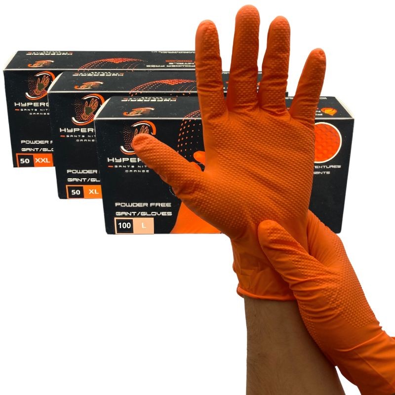 Gants nitrile orange - non poudrés