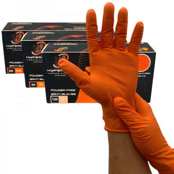 Gants nitrile orange - non poudrés